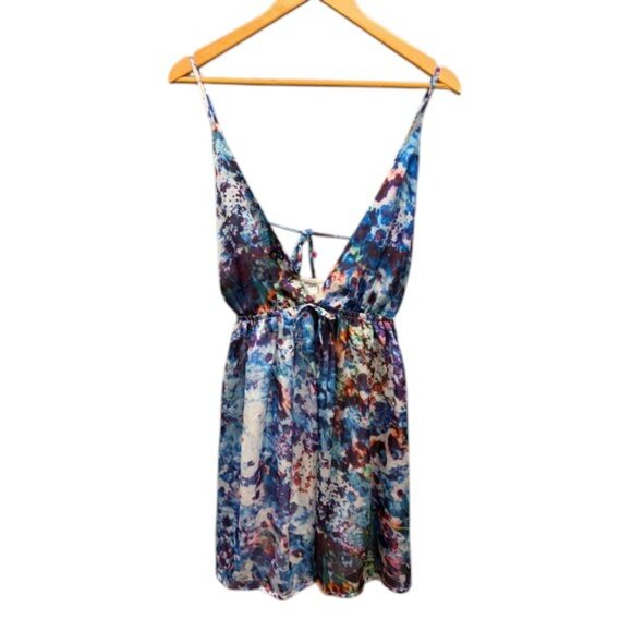 Mahina Women’s M Multicolor Floral Mini Dress Boho Spaghetti Strap Tie Back - Picture 1 of 10
